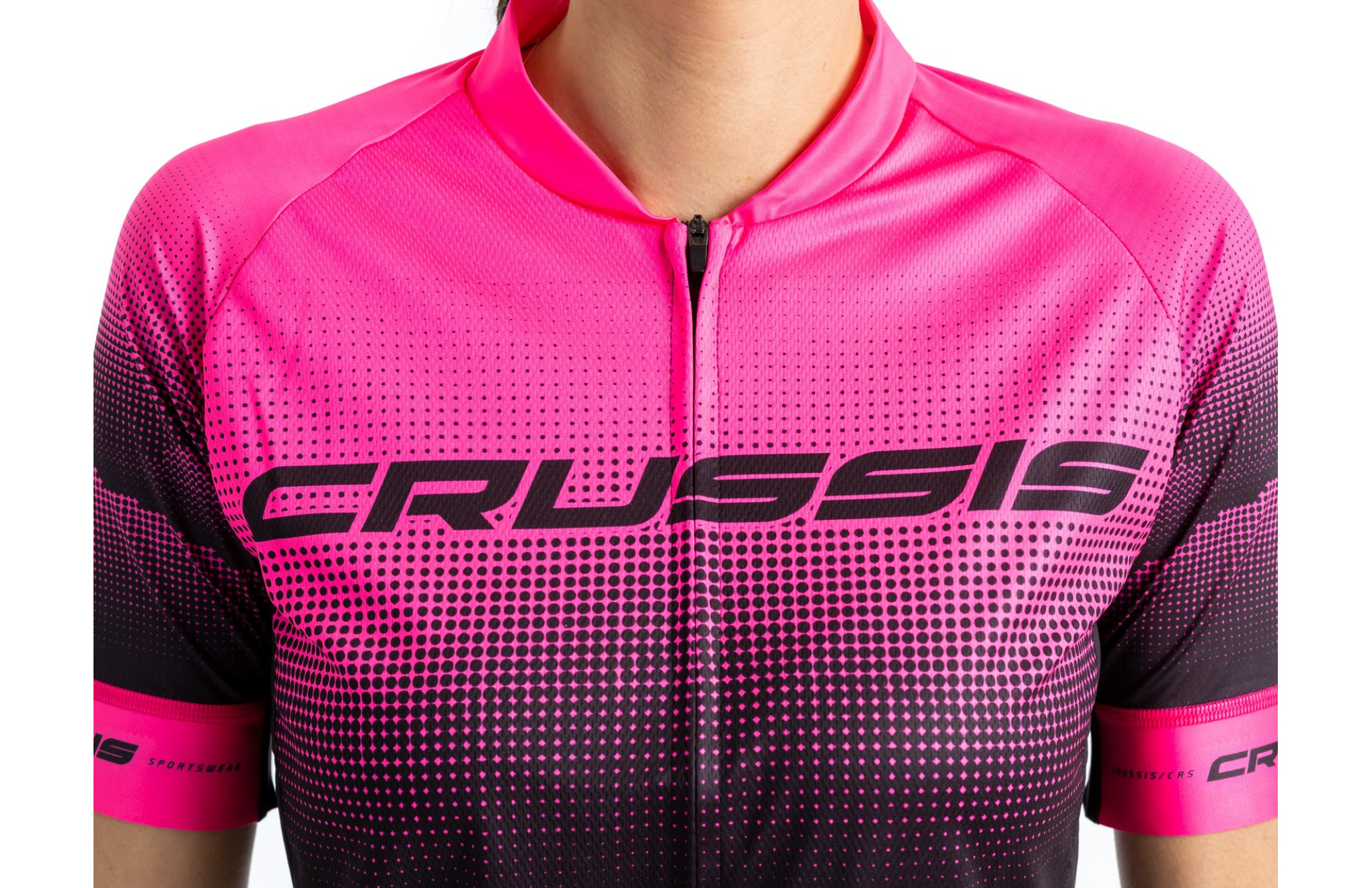 Dámský cyklistický dres CRUSSIS, krátký rukáv, černá/růžová