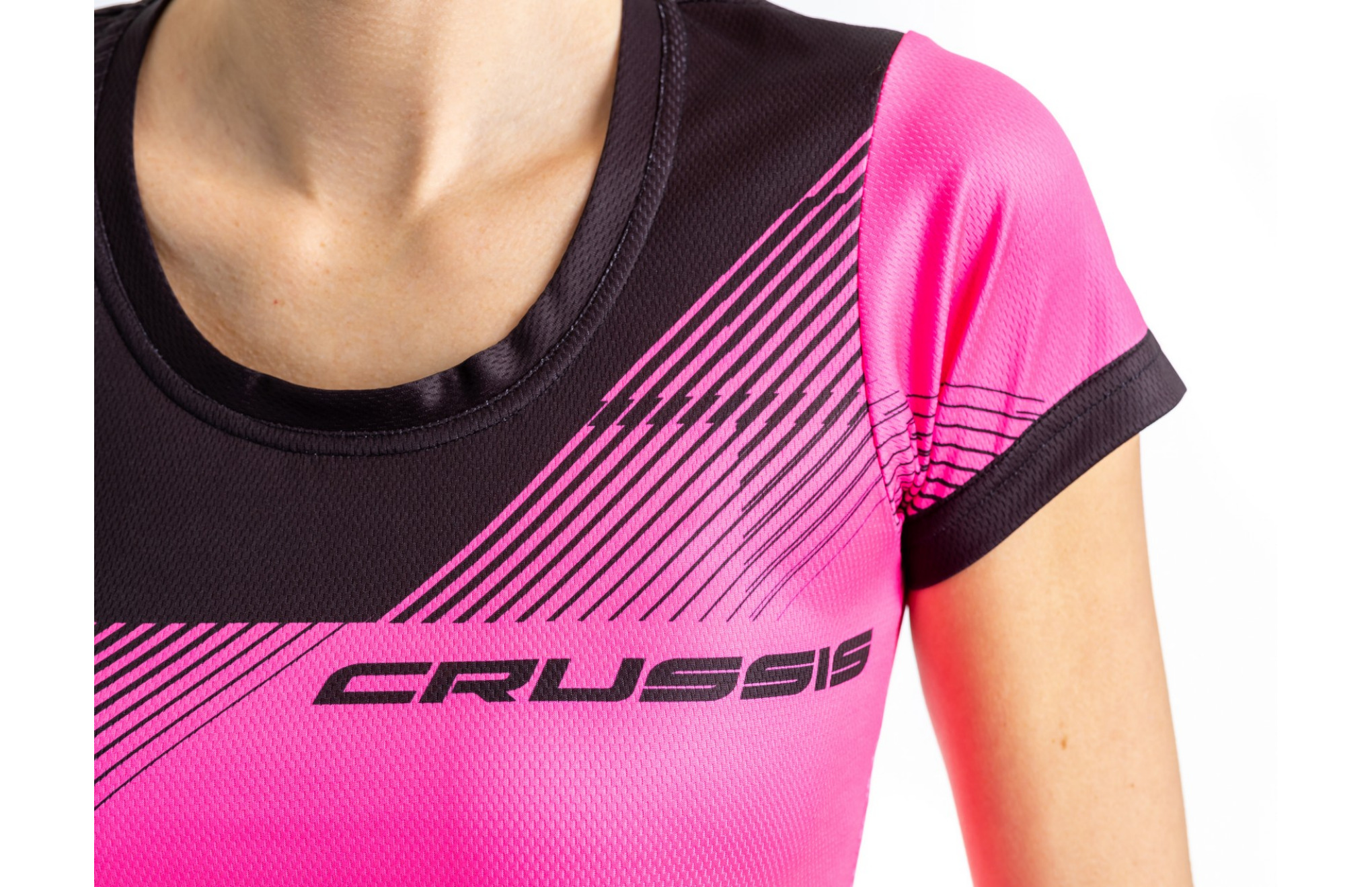 Dámské sportovní tričko CRUSSIS, krátký rukáv, růžová/černá
