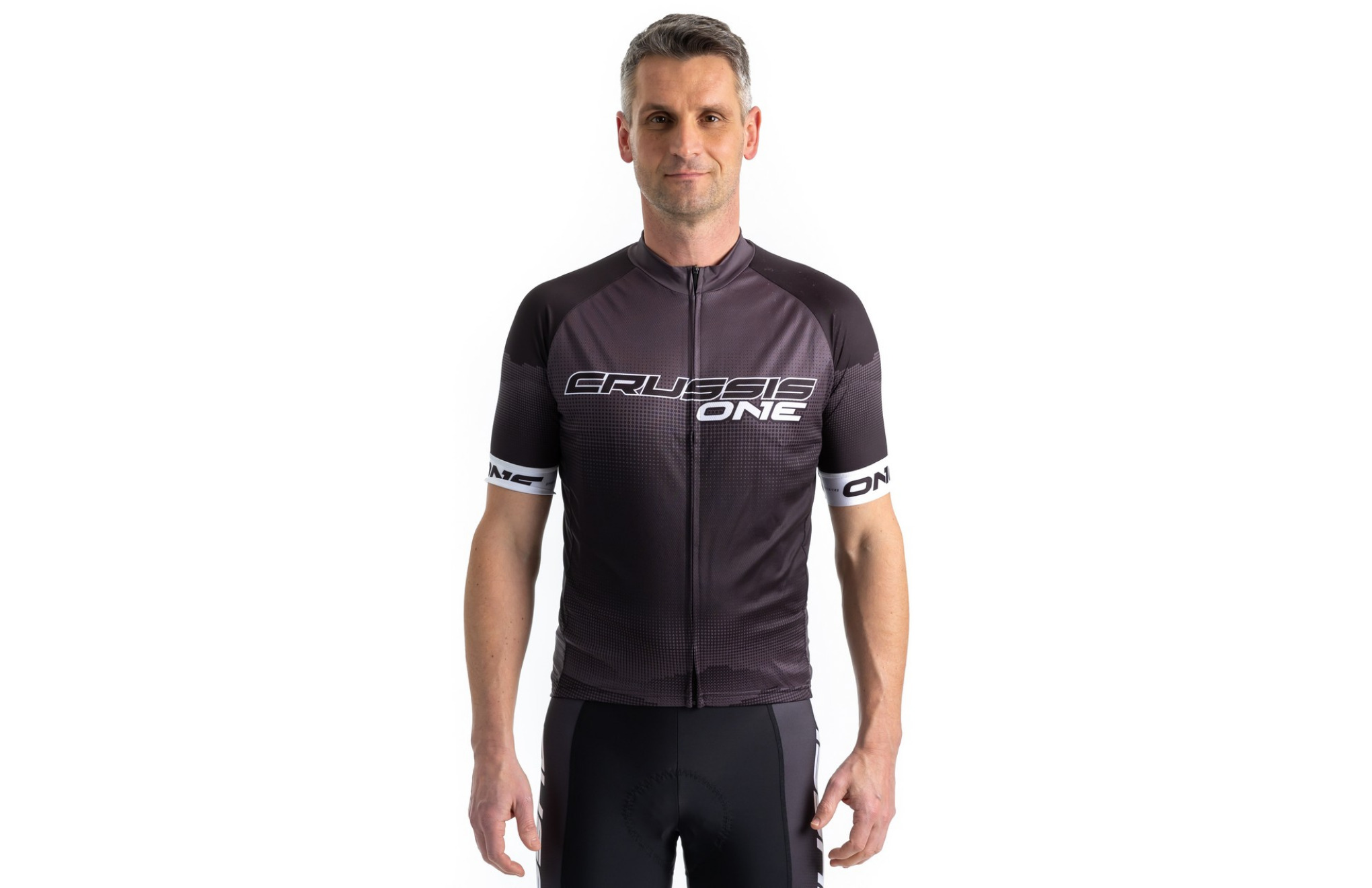Cyklistický dres CRUSSIS - ONE, krátký rukáv, černá/bílá