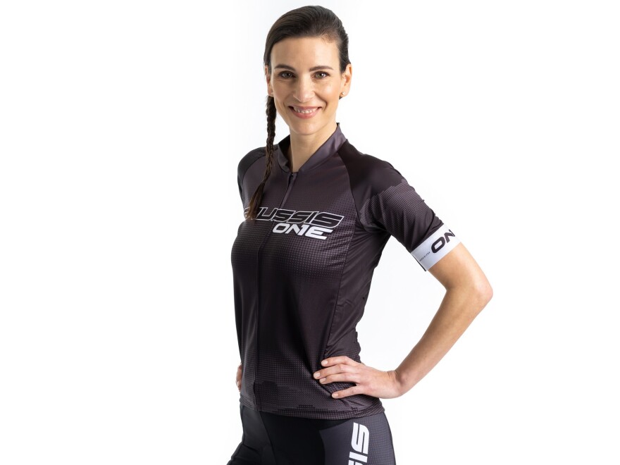 Dámsky cyklistický dres CRUSSIS - ONE, krátky rukáv, čierna / biela